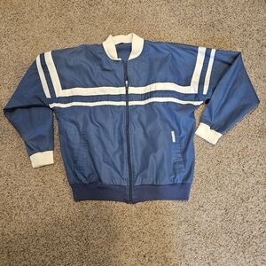 Vintage Pierre Cardin Blue & White Full Zip-Up Windbreaker Jacket, Size Medium